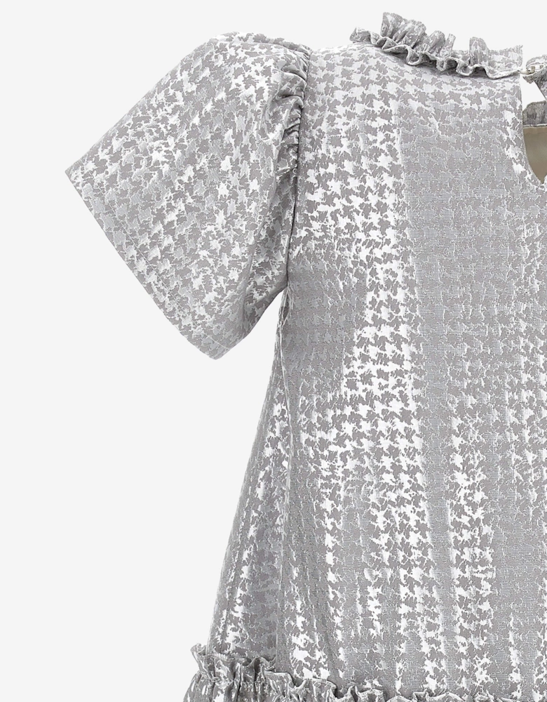 Girls Houndstooth Jacquard Dress in Silver