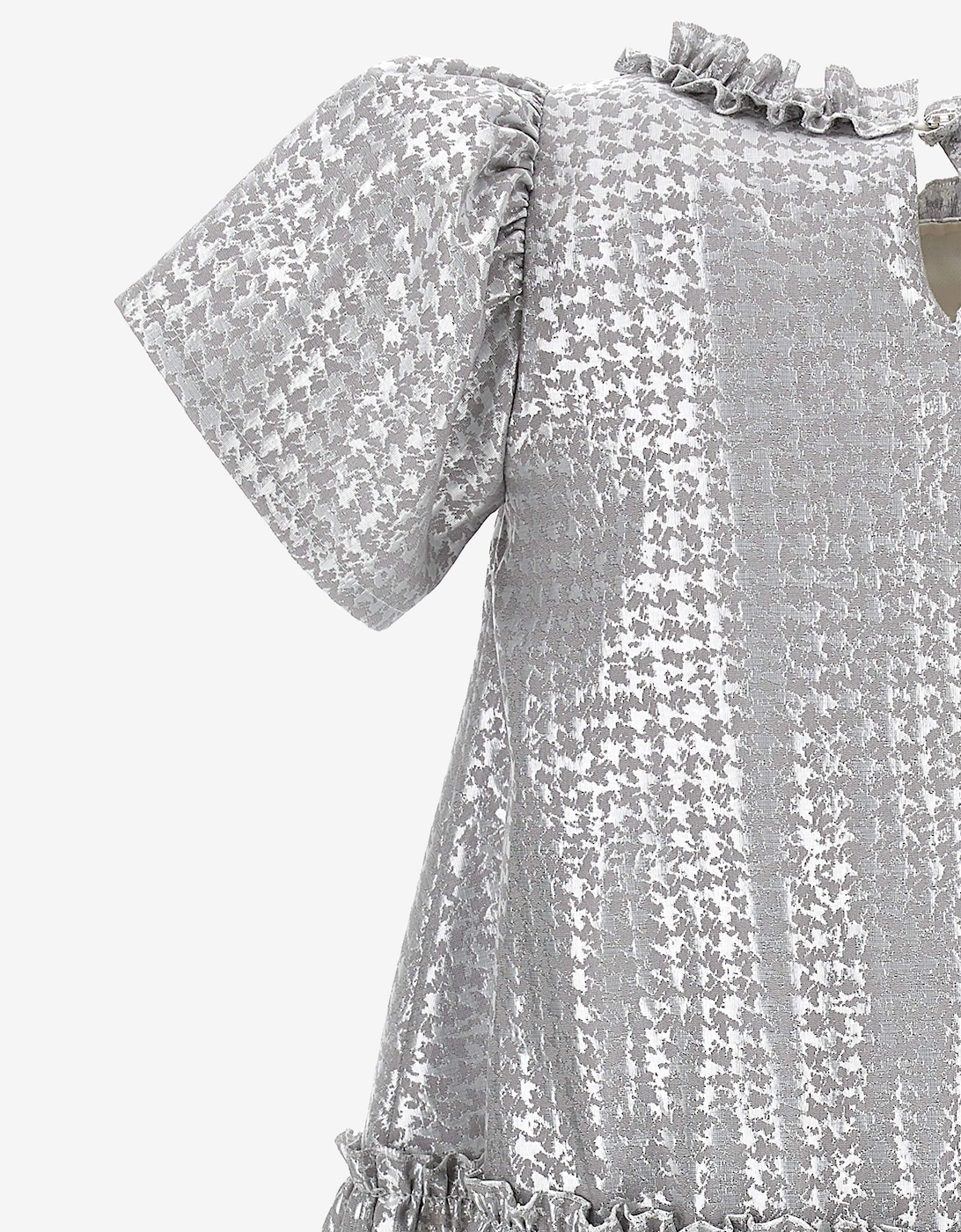 Girls Houndstooth Jacquard Dress in Silver