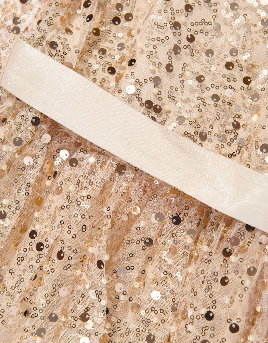 Girls Sequin Tulle Dress in Beige