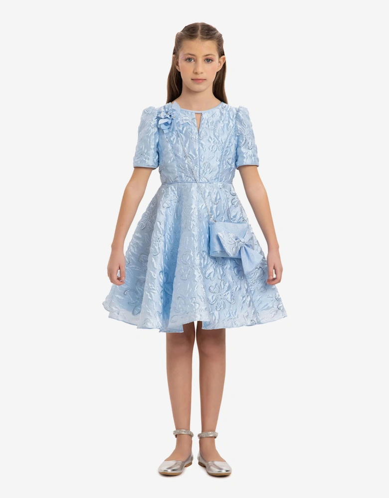 Girls Elegant Dress with Matching Bag in Blue