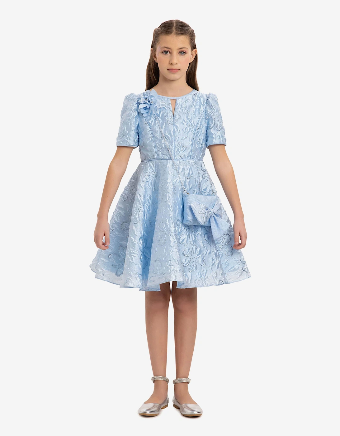 Girls Elegant Dress with Matching Bag in Blue, 7 of 6