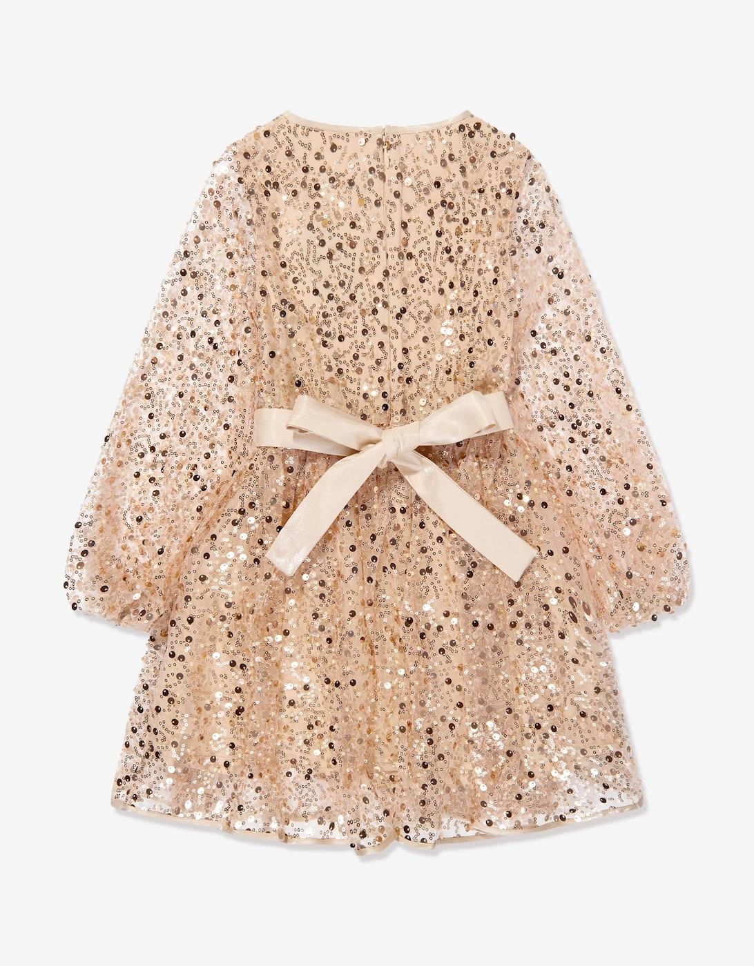 Girls Sequin Tulle Dress in Beige
