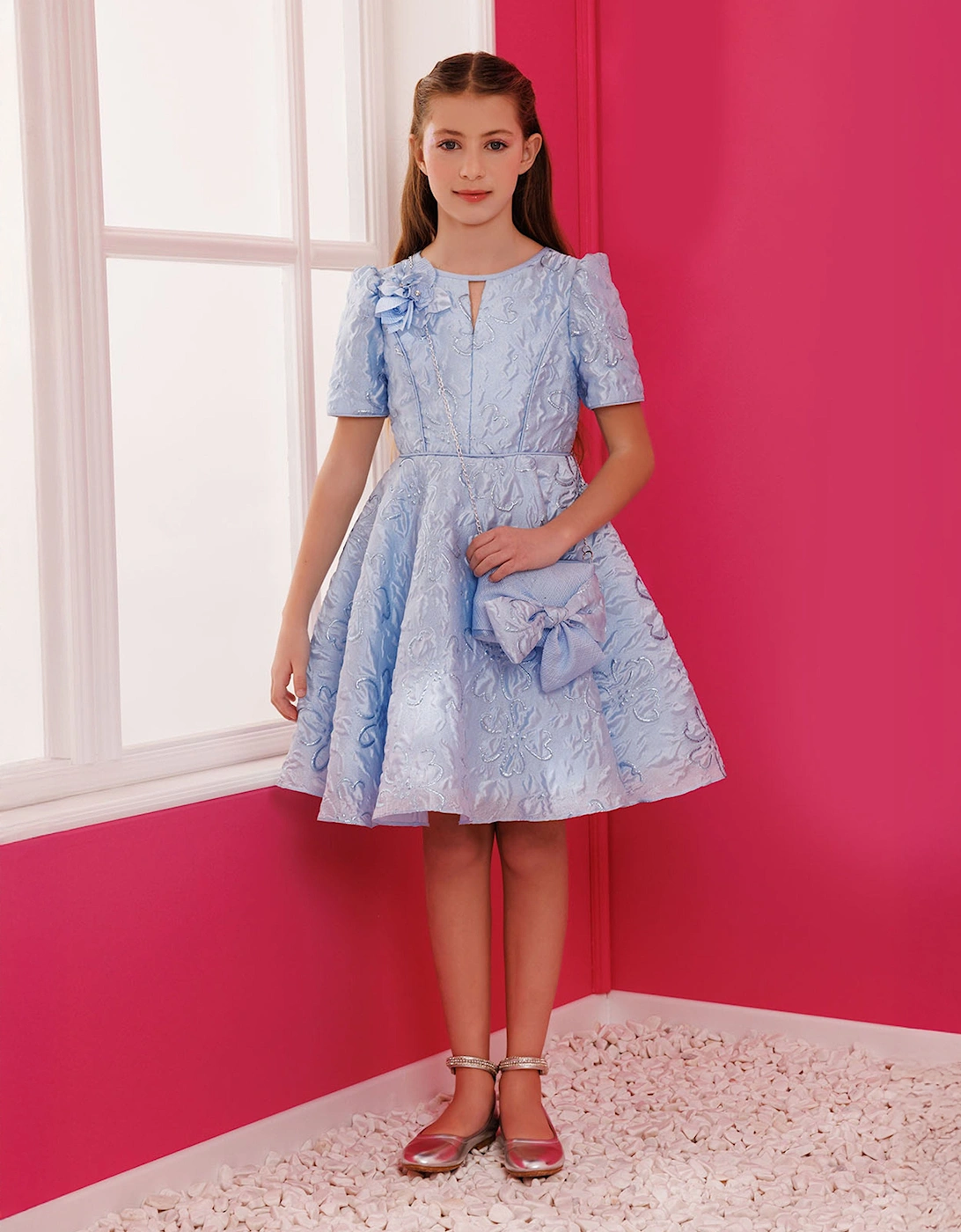 Girls Elegant Dress with Matching Bag in Blue