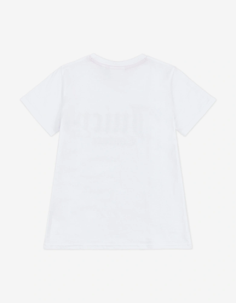 Girls Diamante Logo Fitted T-Shirt in White