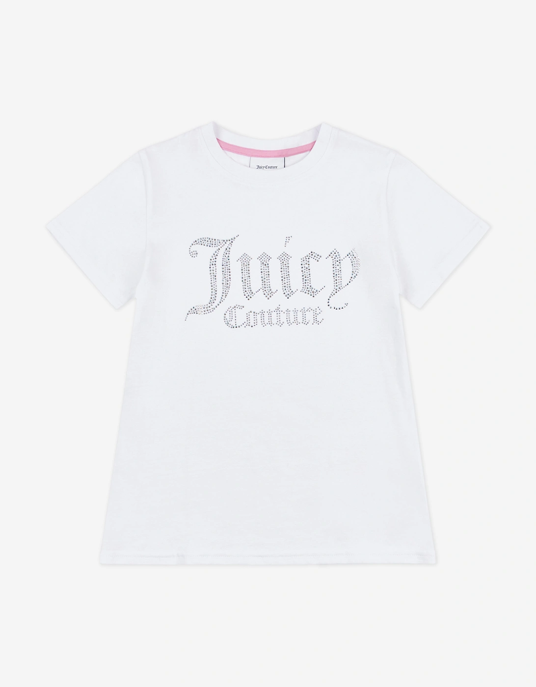 Girls Diamante Logo Fitted T-Shirt in White, 5 of 4