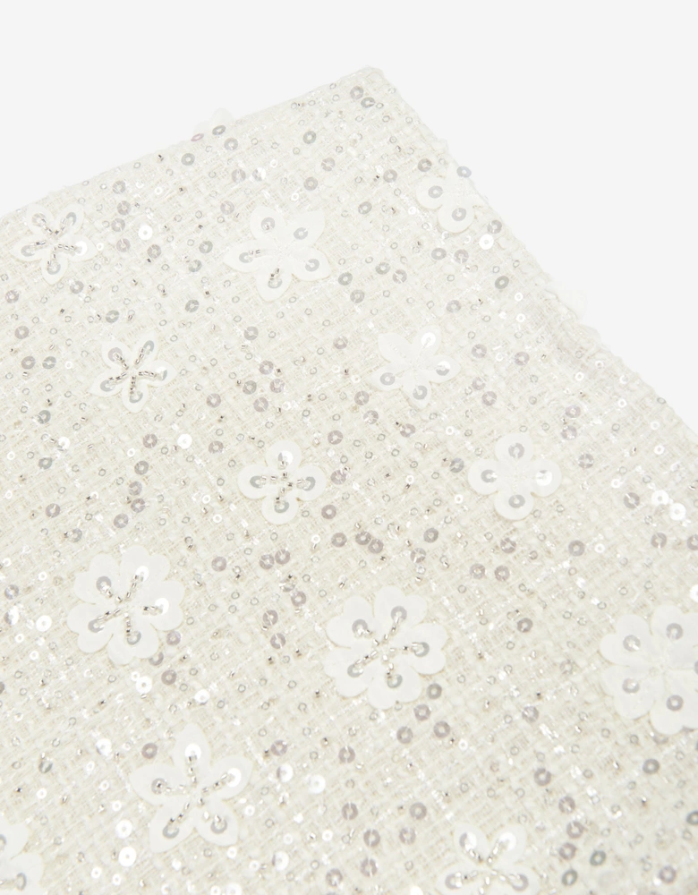 Girls Sequin Embroidered Skirt in White