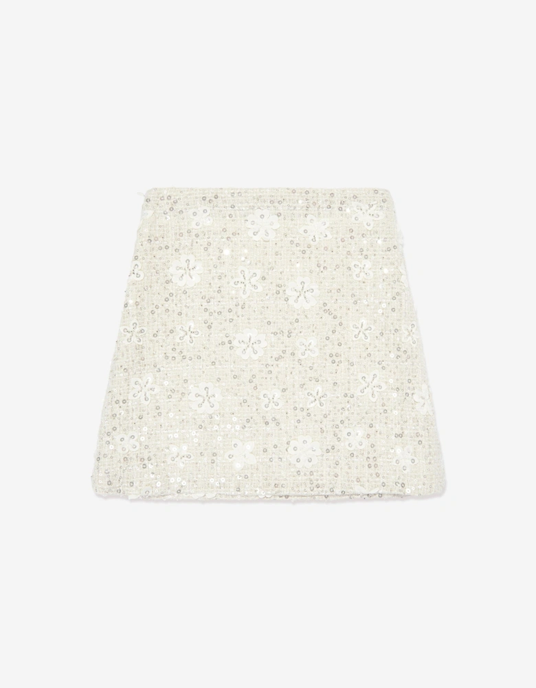 Girls Sequin Embroidered Skirt in White