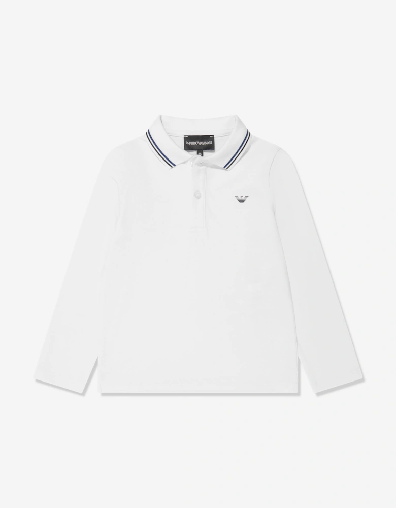 Boys Long Sleeve Polo Shirt In White