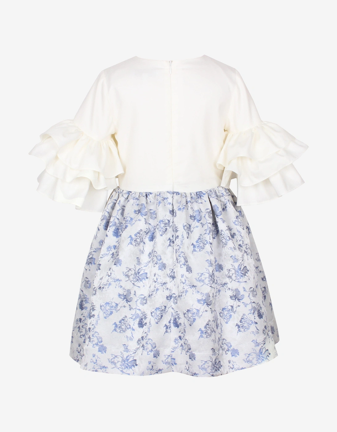 Girls Floral Jacquard Flutterby Ruffle Dress In Blue