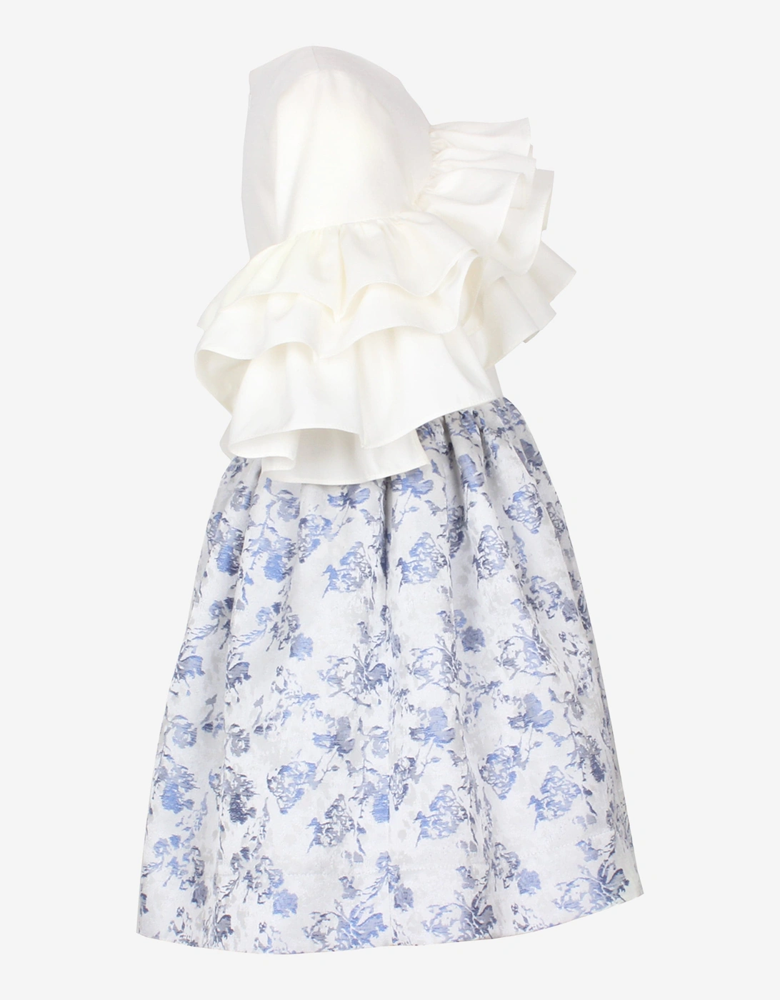 Girls Floral Jacquard Flutterby Ruffle Dress In Blue