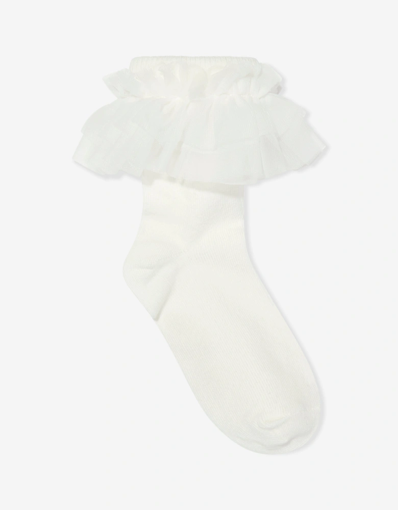 Angels Face Girls Frilly Socks in White