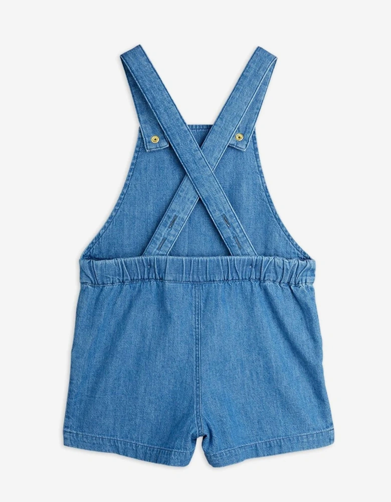 Girls Note Embroidered Denim Dungarees In Blue