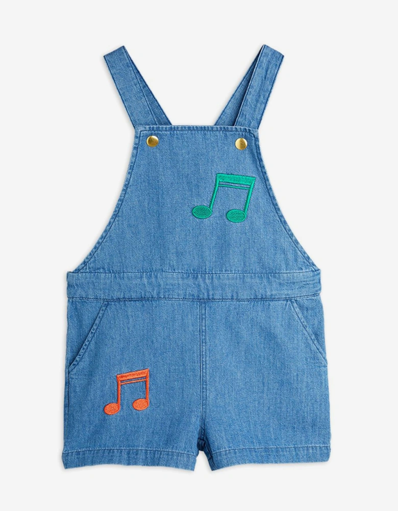 Girls Note Embroidered Denim Dungarees In Blue