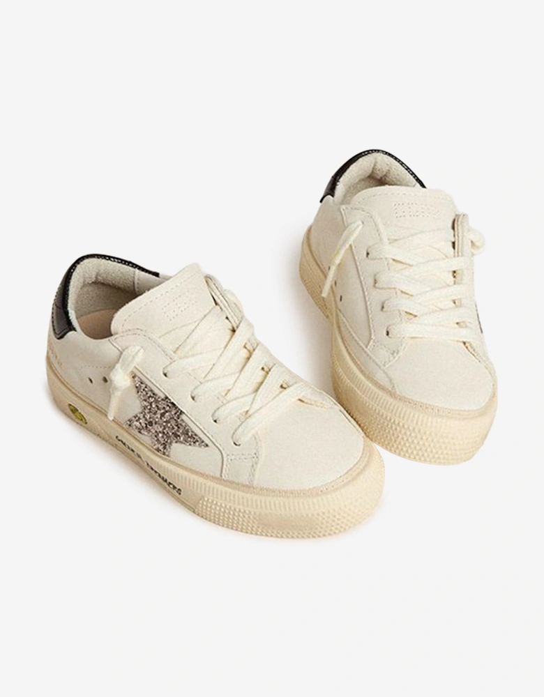 Girls Leather and Glitter Star May Trainers in White