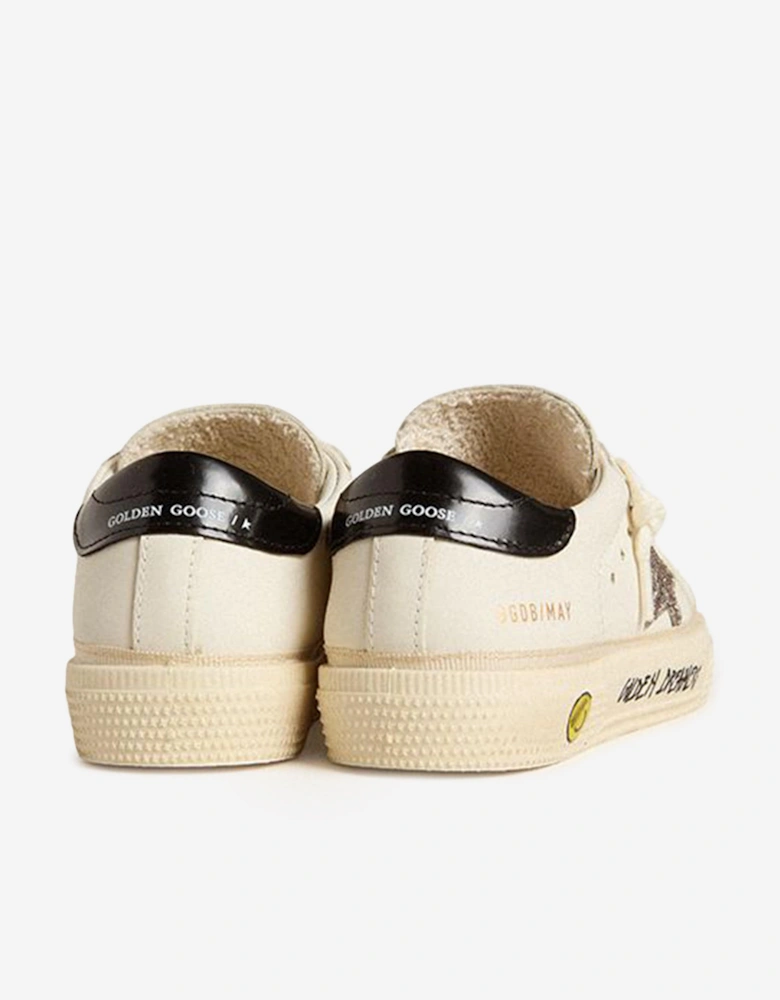 Girls Leather and Glitter Star May Trainers in White