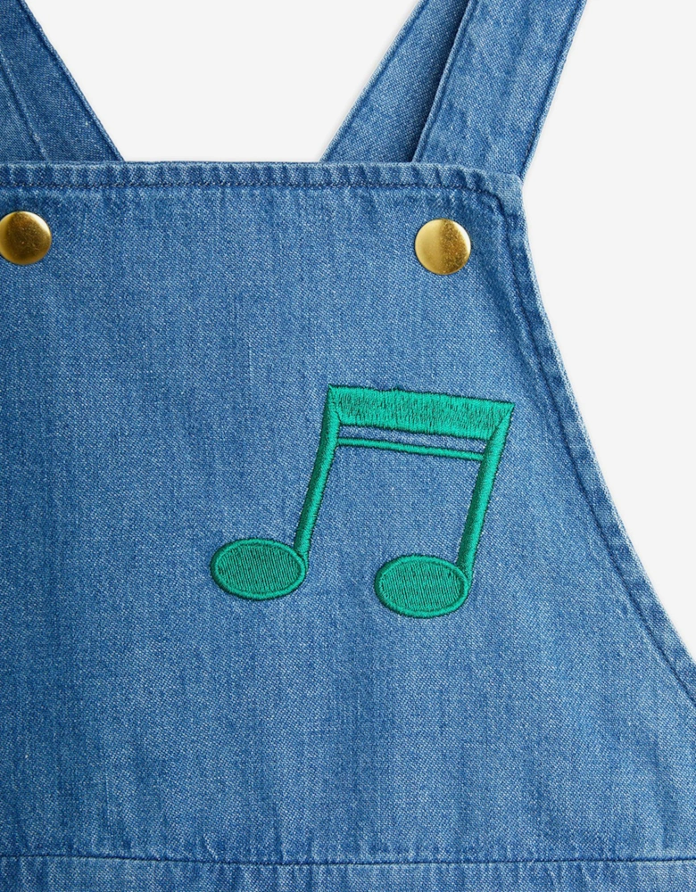 Girls Note Embroidered Denim Dungarees In Blue