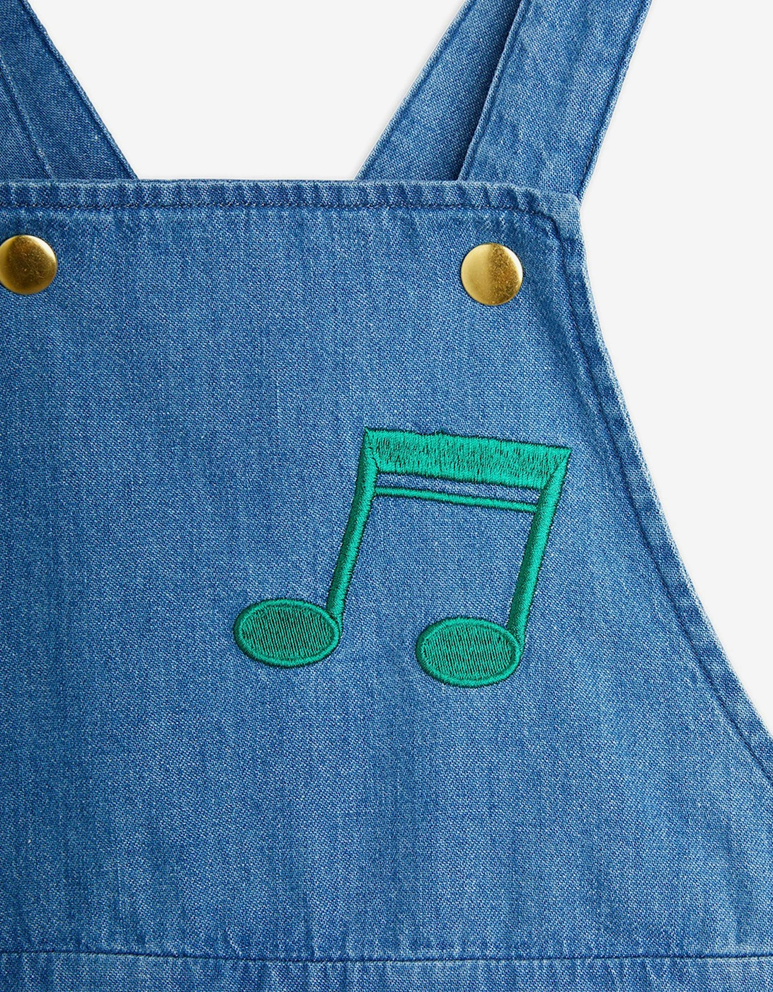 Girls Note Embroidered Denim Dungarees In Blue