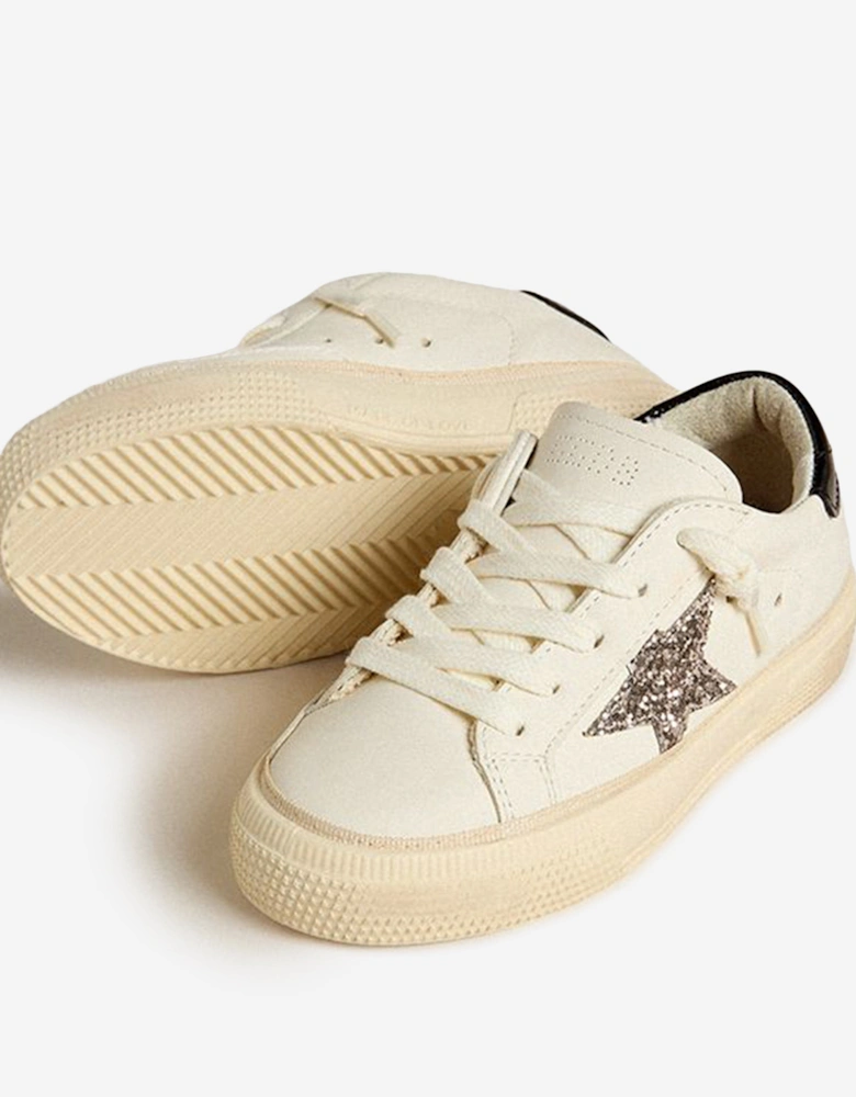 Girls Leather and Glitter Star May Trainers in White