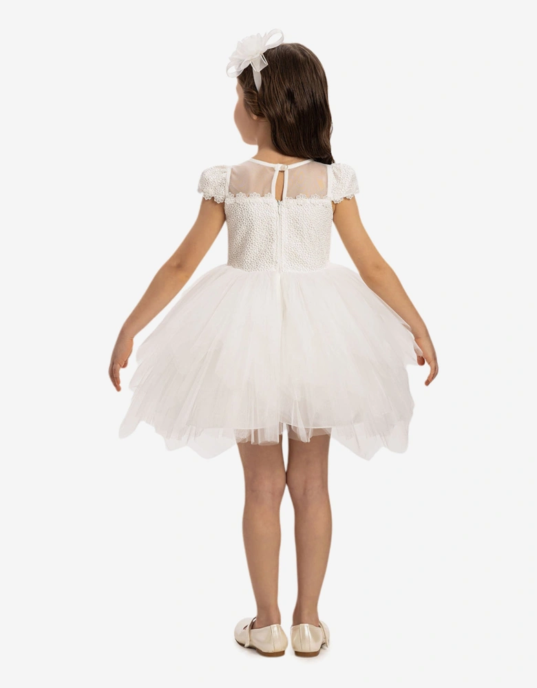 Baby Girls Dress with Tulle Skirt in White