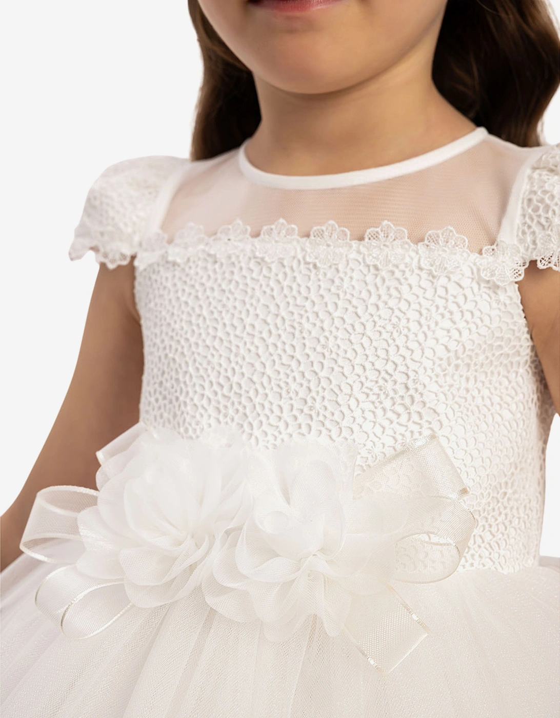 Baby Girls Dress with Tulle Skirt in White