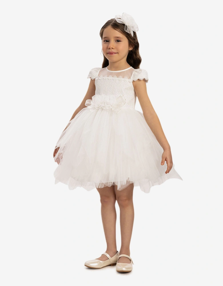Baby Girls Dress with Tulle Skirt in White