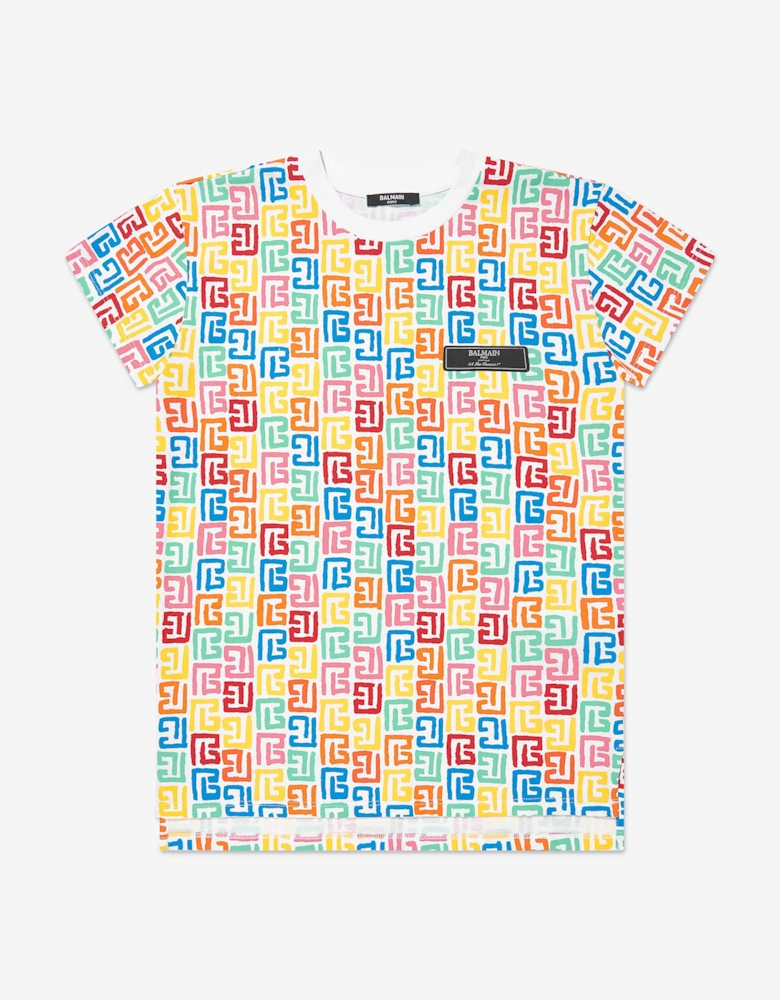 Girls Monogram Jersey Dress in Multicolour