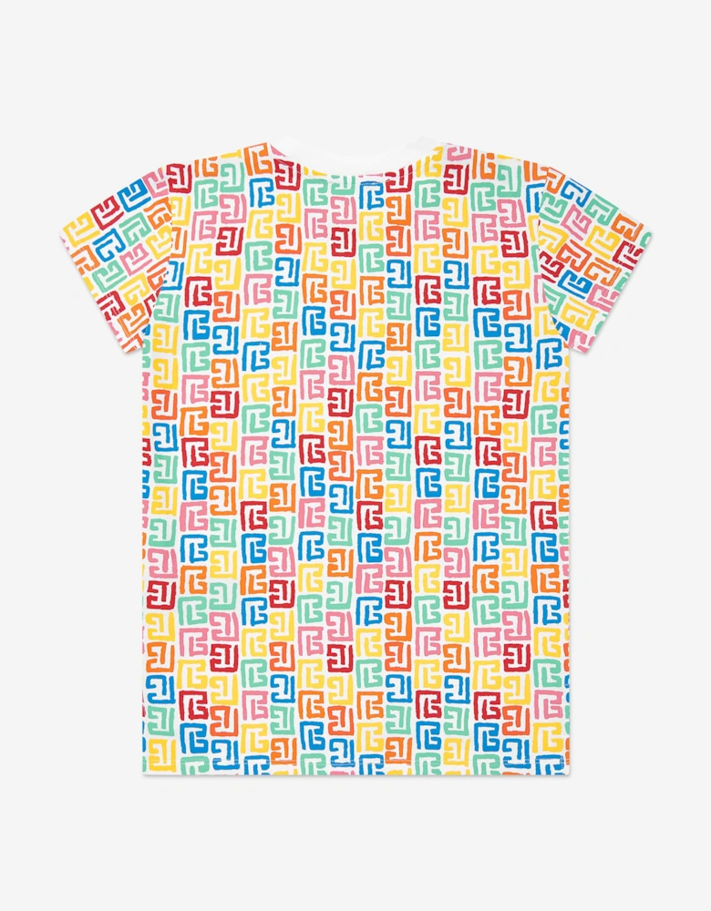 Girls Monogram Jersey Dress in Multicolour