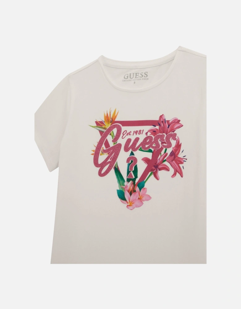 Girls Floral Logo T-Shirt in White