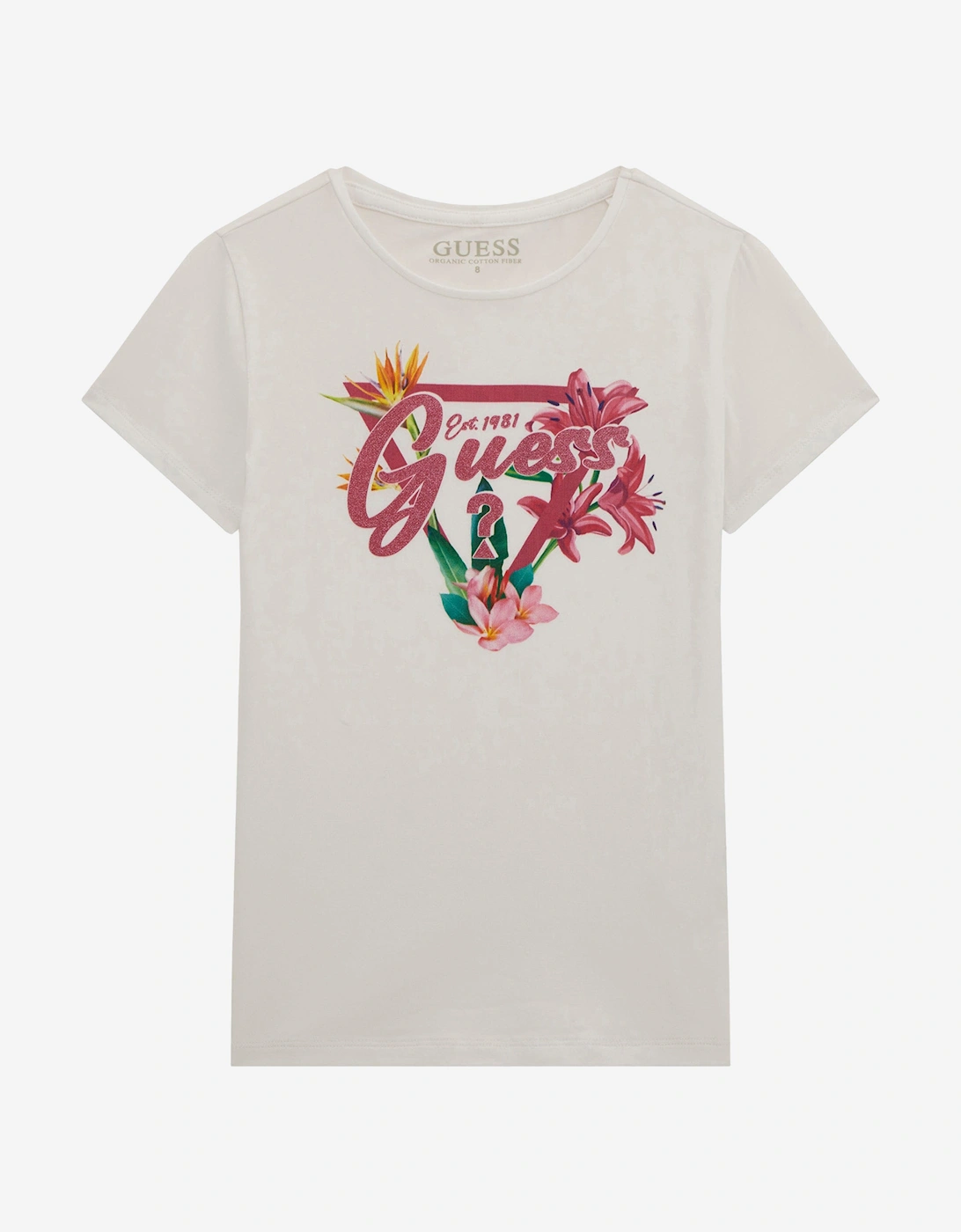 Girls Floral Logo T-Shirt in White, 6 of 5