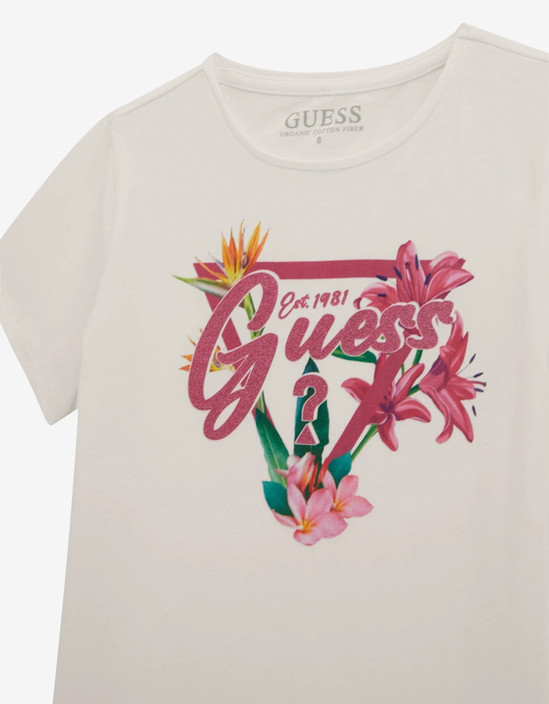 Girls Floral Logo T-Shirt in White