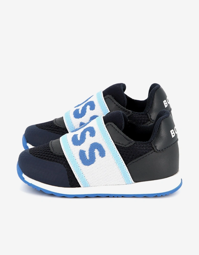 BOSS Boys Logo Trainers in Navy