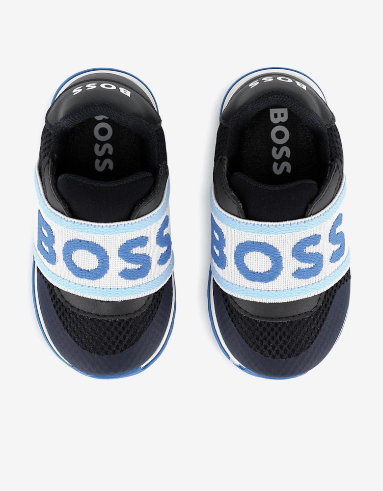 BOSS Boys Logo Trainers in Navy