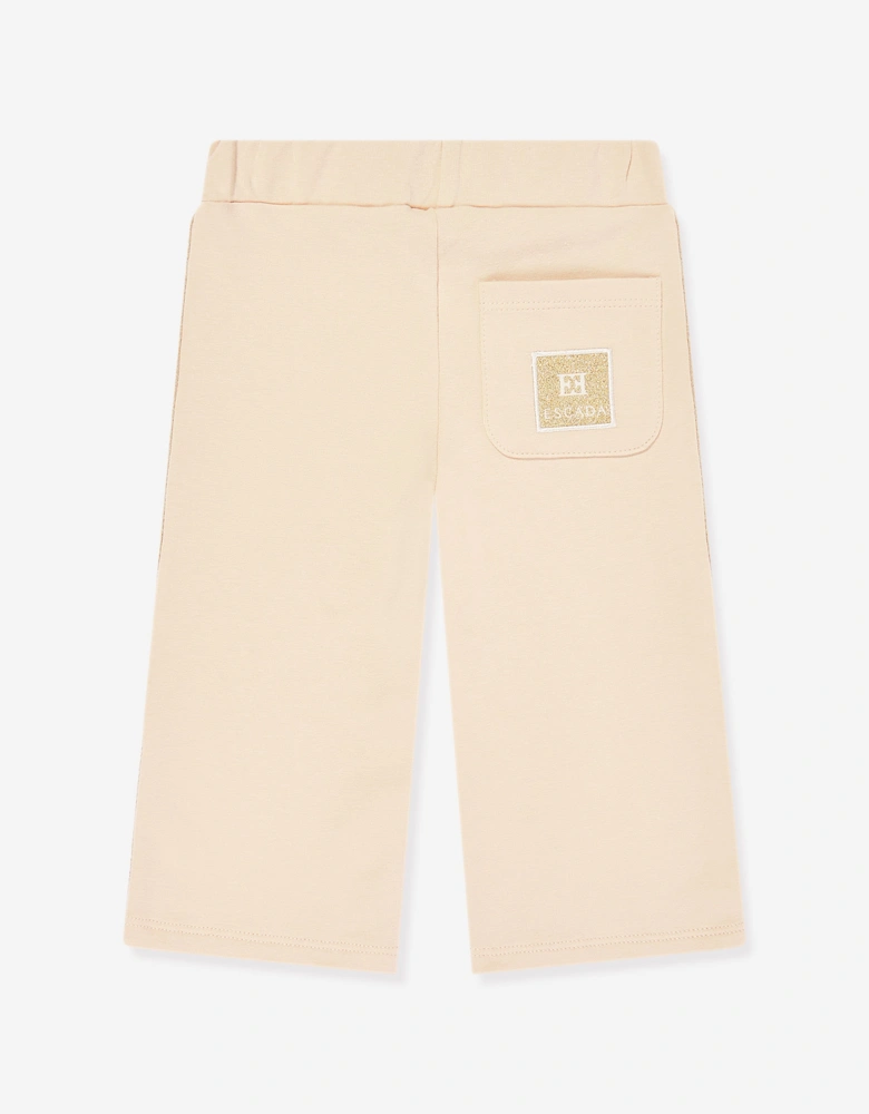 Baby Girls Embroidered Logo Jersey Trousers in Beige