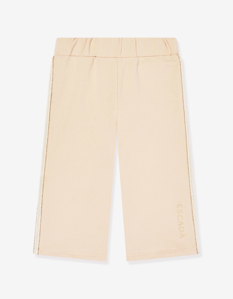 Baby Girls Embroidered Logo Jersey Trousers in Beige
