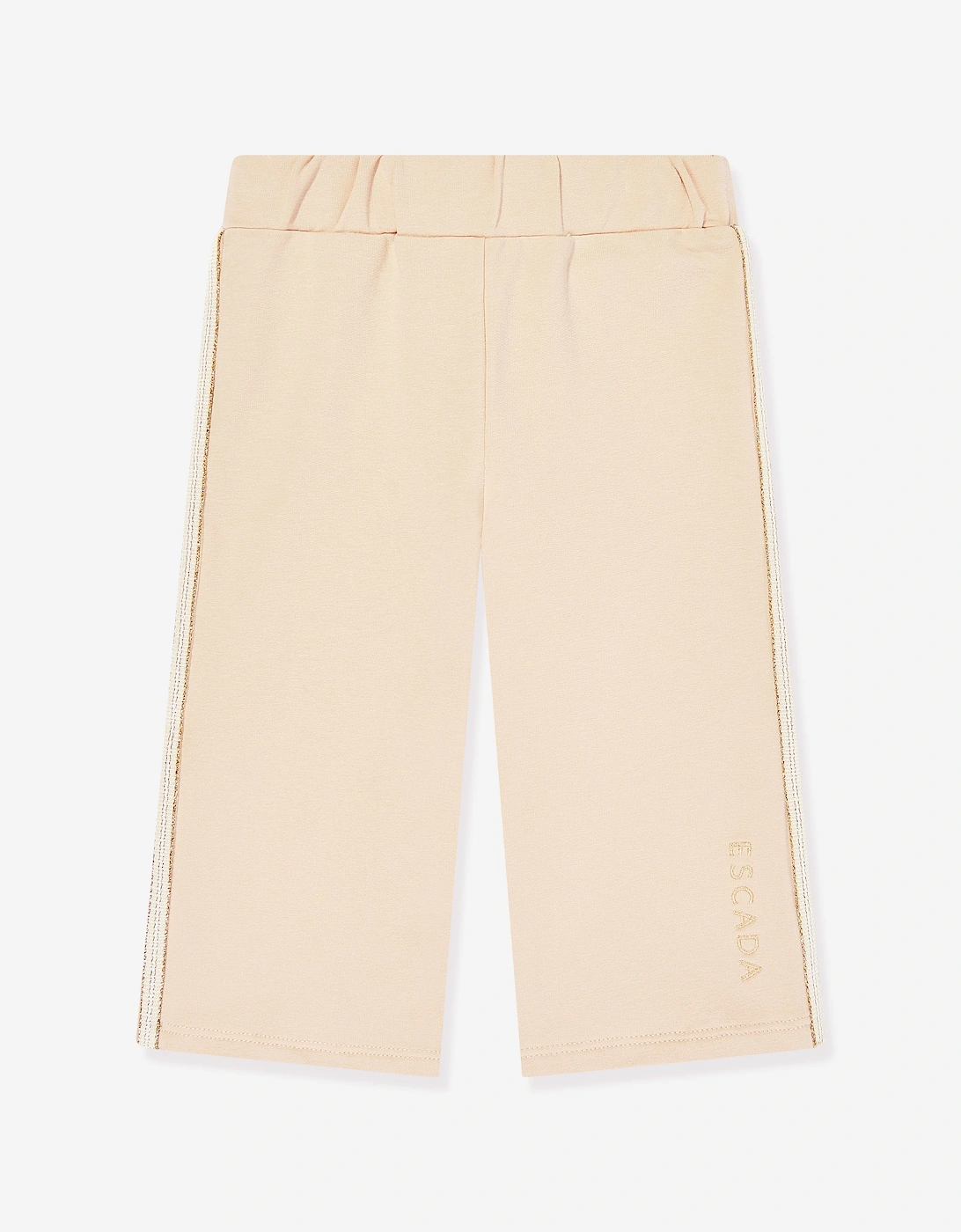Baby Girls Embroidered Logo Jersey Trousers in Beige, 5 of 4