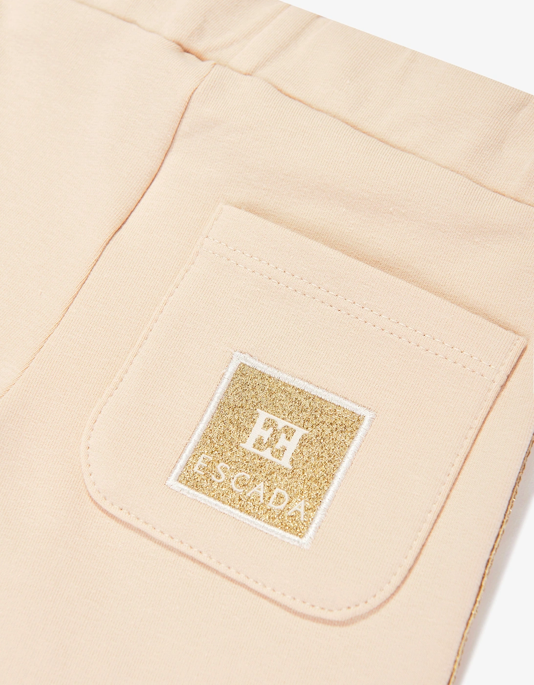 Baby Girls Embroidered Logo Jersey Trousers in Beige