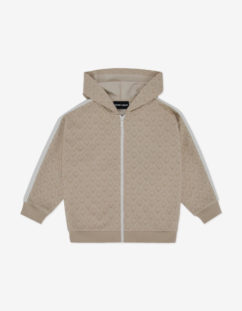 Boys Logo Zip Up Top in Beige