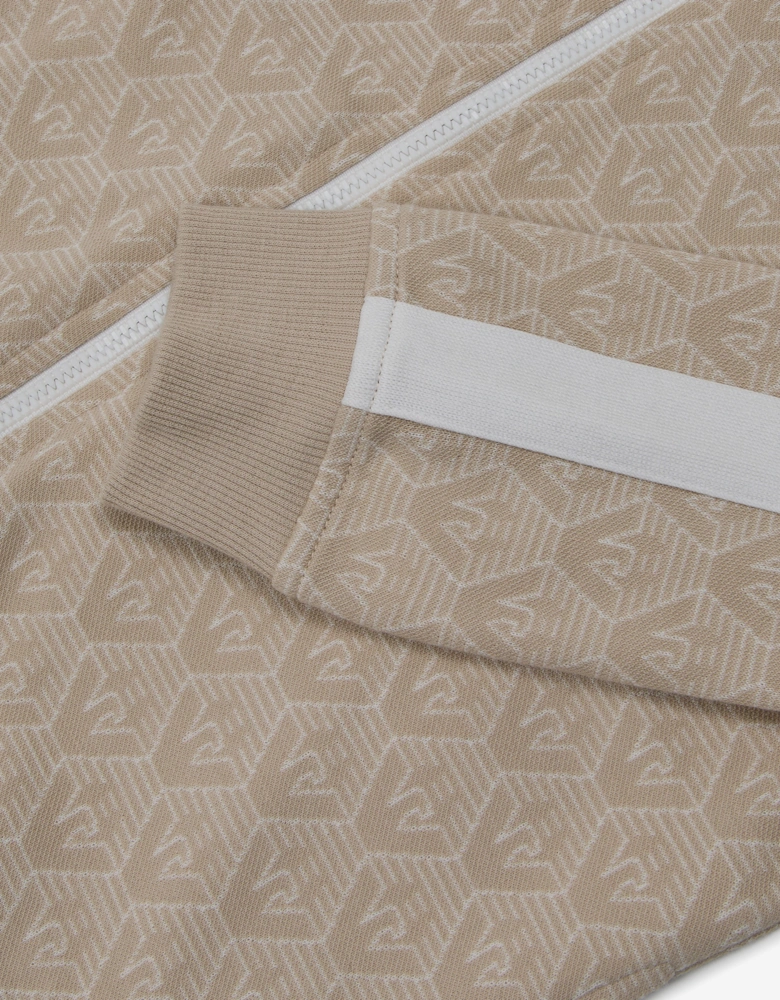 Boys Logo Zip Up Top in Beige