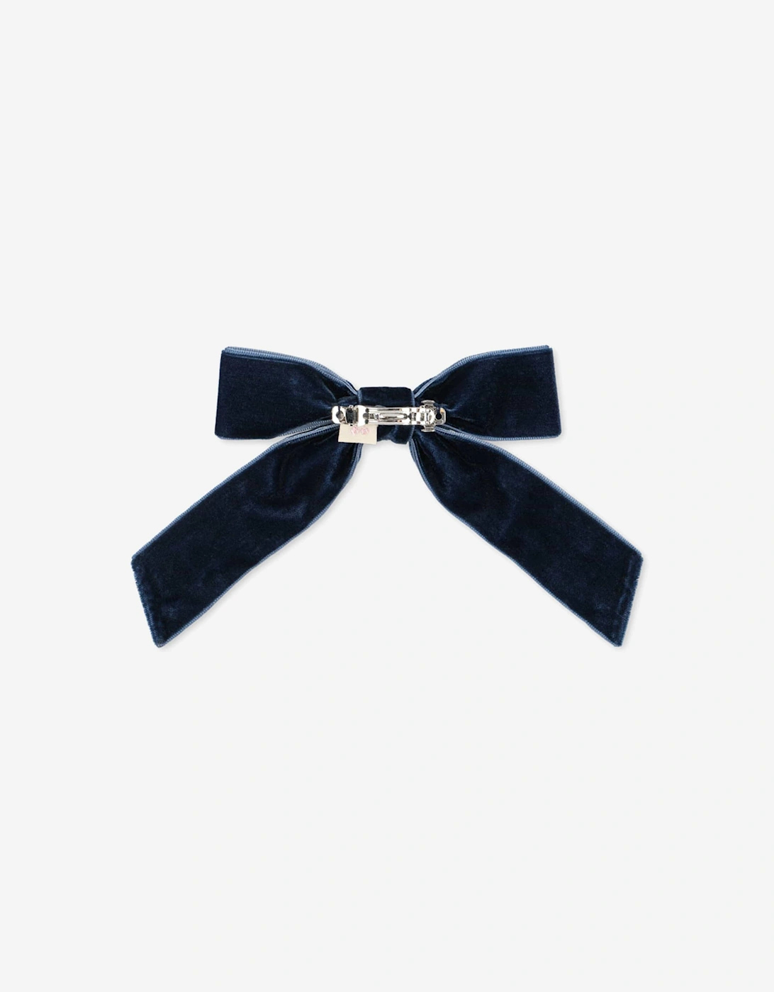 Girls Velvet Bow Pearly Hair Clip in Navy