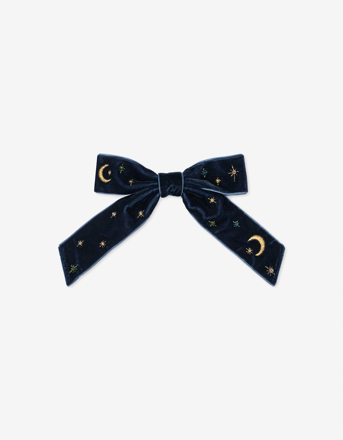 Girls Velvet Bow Pearly Hair Clip in Navy
