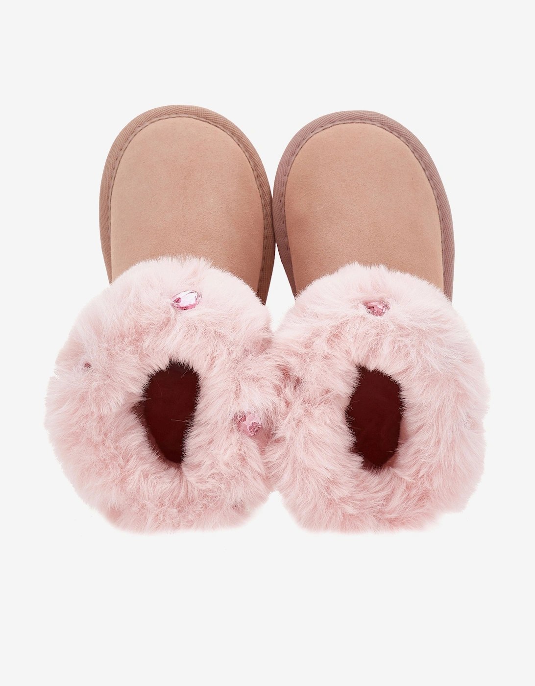 Girls Suede Boots with Gems in Pink