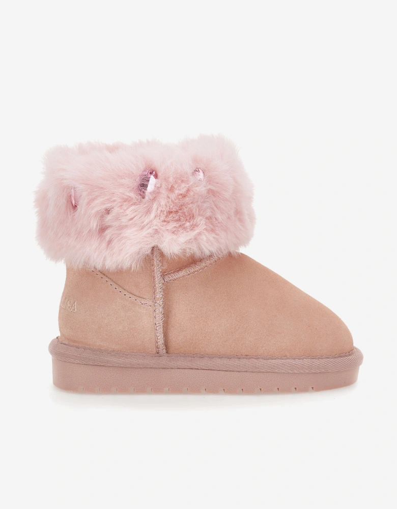 Girls Suede Boots with Gems in Pink