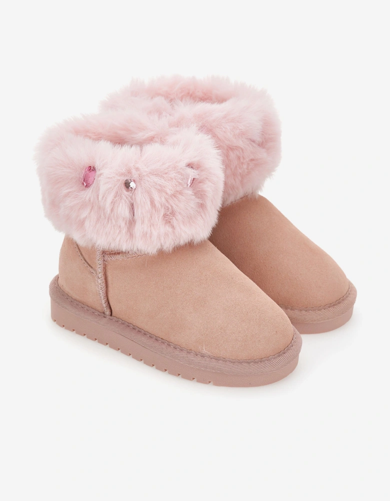 Girls Suede Boots with Gems in Pink
