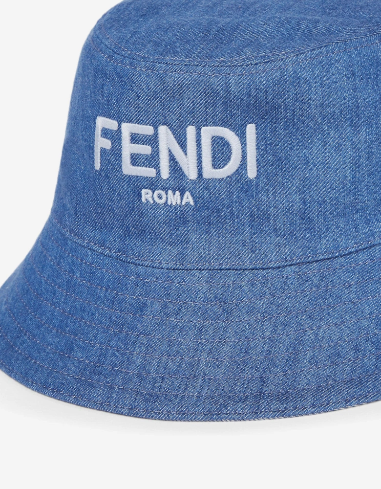 Kids Denim Logo Bucket Hat in Blue
