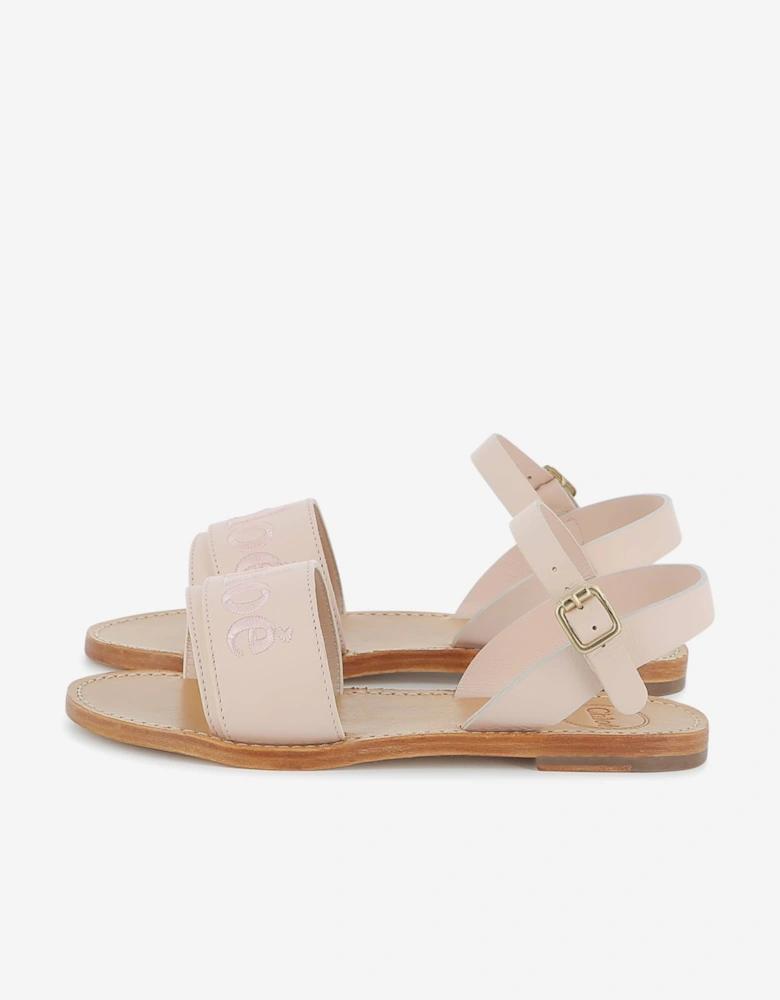 Girls Leather Logo Sandals in Pink