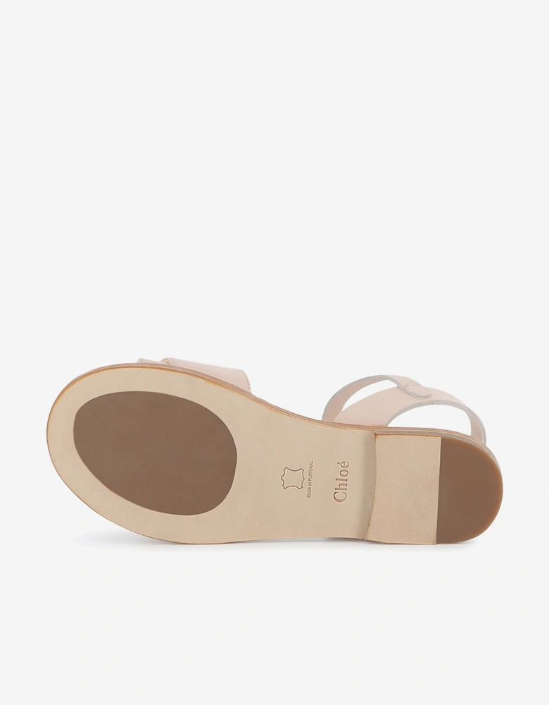 Girls Leather Logo Sandals in Pink
