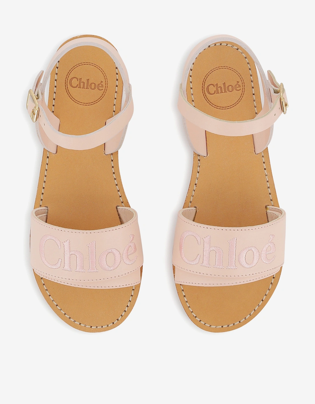 Girls Leather Logo Sandals in Pink