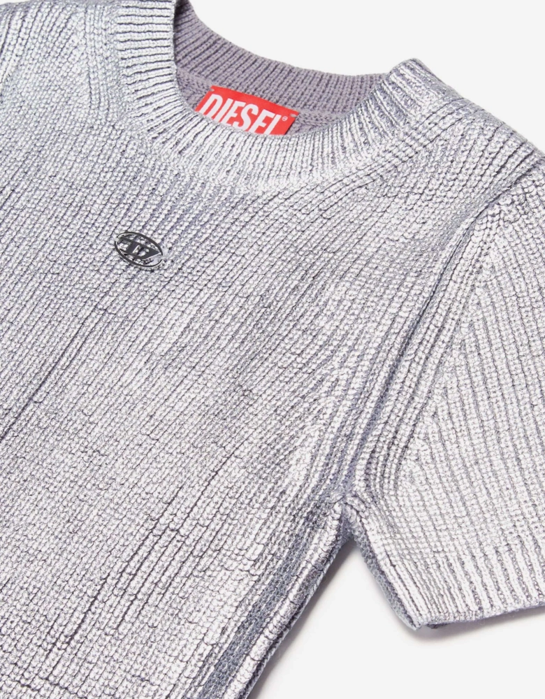 Girls Knitted Dress in Silver