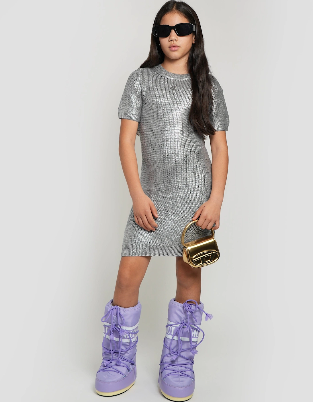 Girls Knitted Dress in Silver, 6 of 5
