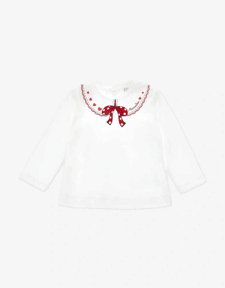 Baby Girls Bow Collar Jersey Top in White